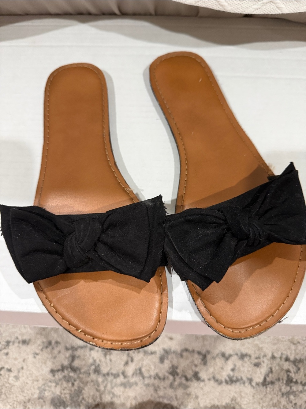 Women’s Black Bow Slide Sandals - Time & Tru - 9